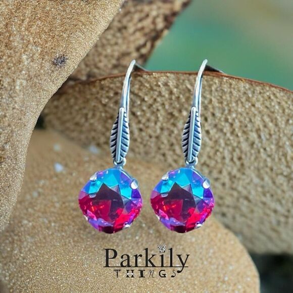 Earrings with red Swarovski crystal Handcrafted - Picture 1 of 6